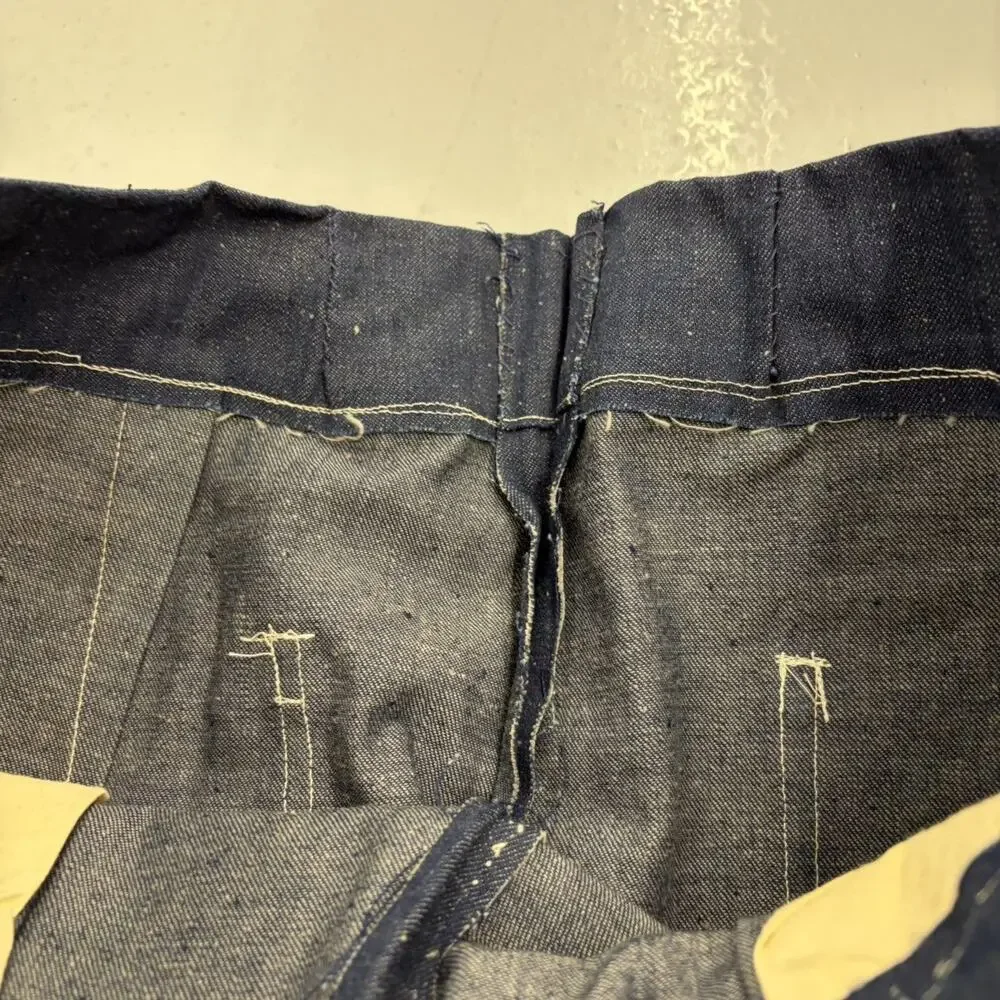 Vintage 60s Dark Wash Raw Denim Side Zip Shorts 32x12